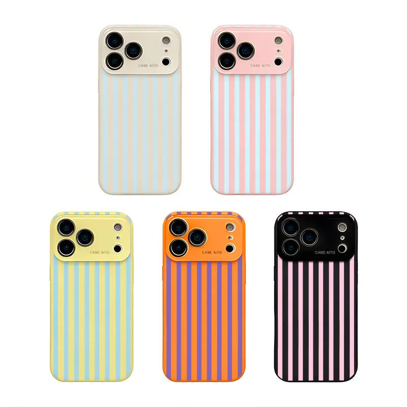 Retro Stripe High-Contrast Phone Case – Skin-Friendly Anti-Drop Lens Cover for iPhone 17 Pro Max