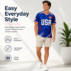 USA Patriotic Wolf Graphic V-Neck Sports Jersey – Lightweight Quick-Dry Athletic Top