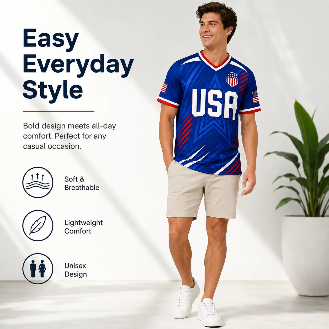 USA Patriotic Wolf Graphic V-Neck Sports Jersey – Lightweight Quick-Dry Athletic Top
