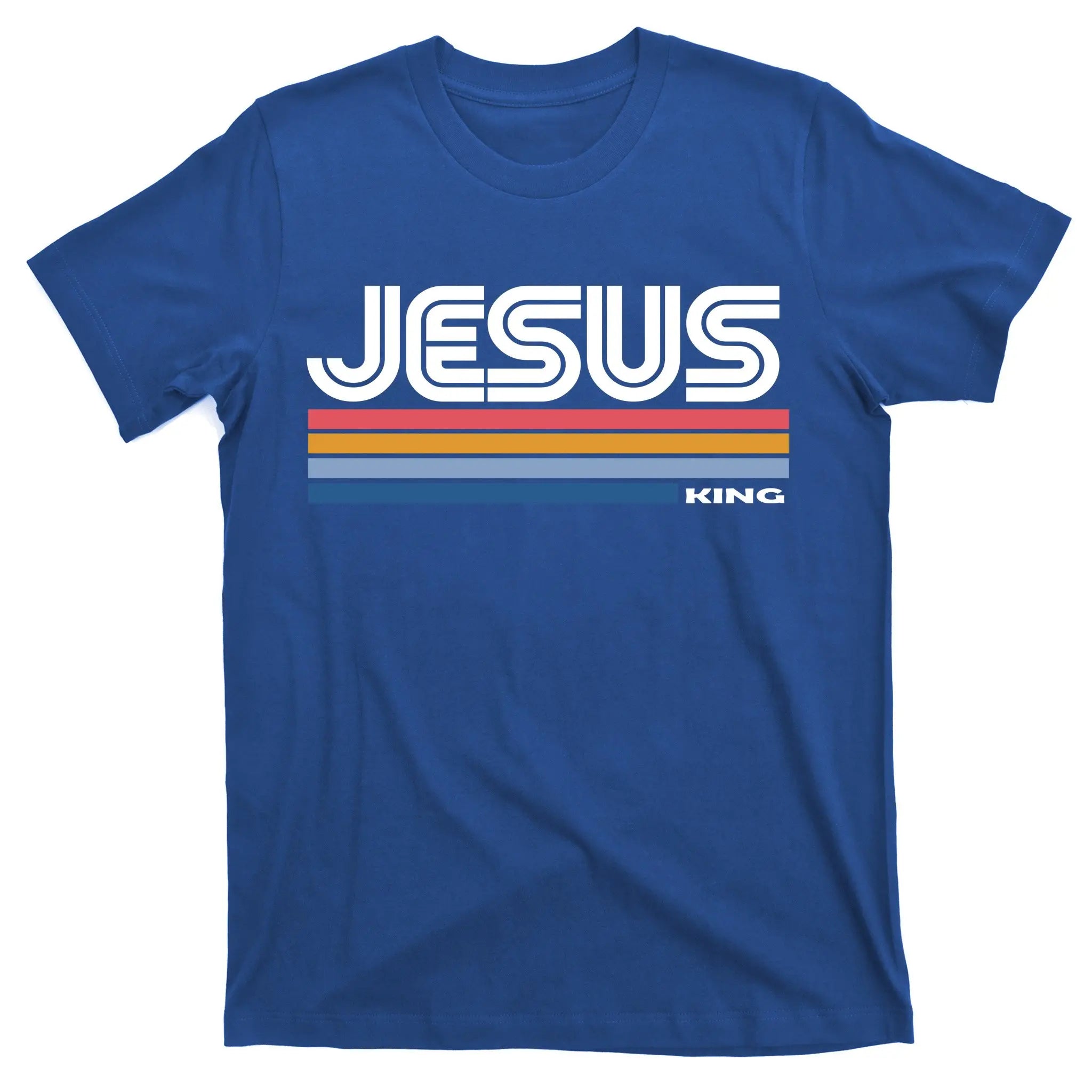 "Jesus King" Retro 70s Stripe Tee | Vintage Sunset Graphic Faith Shirt