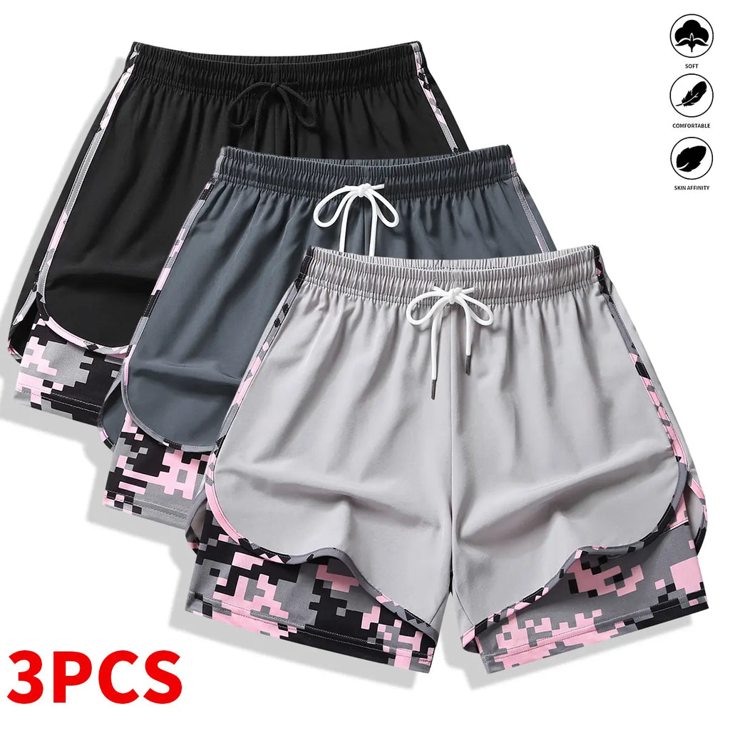 3-Pack Women’s Athletic Shorts with Liner – Drawstring Elastic Waistband Running Shorts