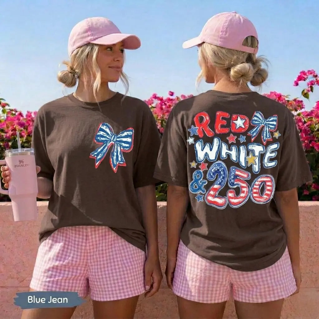 Comfort Colors America 250th Anniversary Shirt – Red White & 250 Patriotic Bow Tee