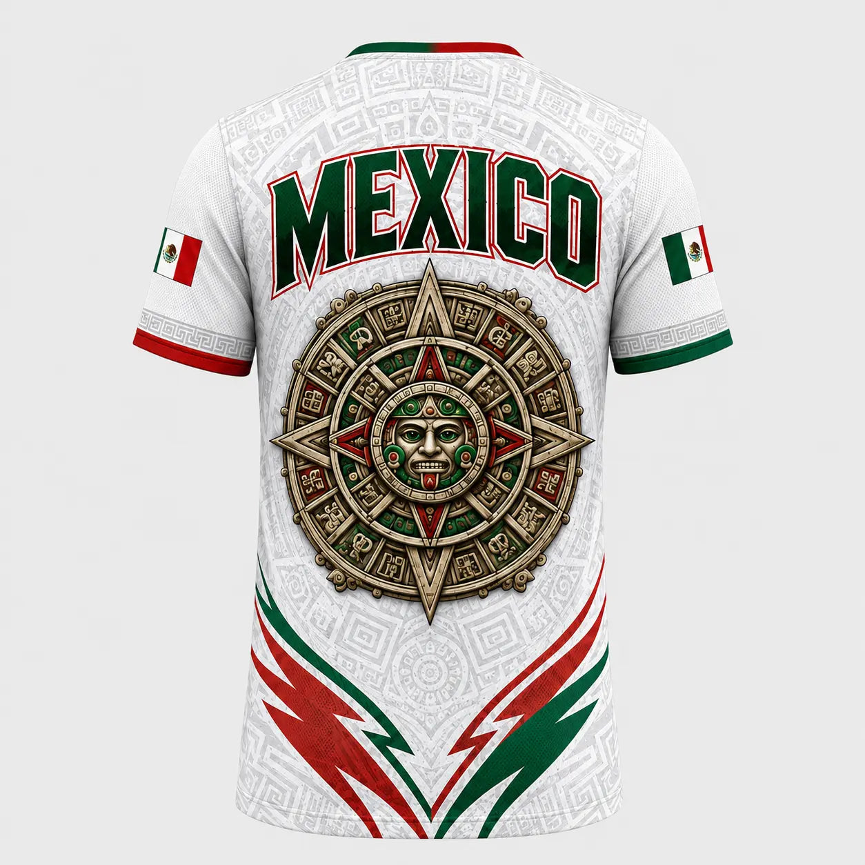 2026 Mexico Inspired V-Neck Soccer Jersey – Aztec Eagle, Serpent & Calendar Graphic Tee