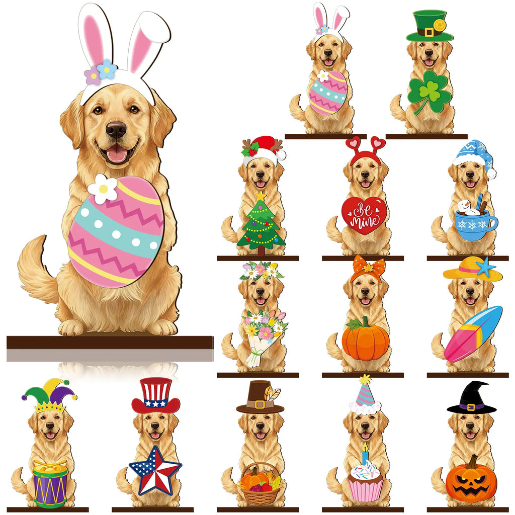 Interchangeable Cat Wooden Desk Decor with Magnetic Seasonal Hats – Cute Holiday Gift for Cat Lovers