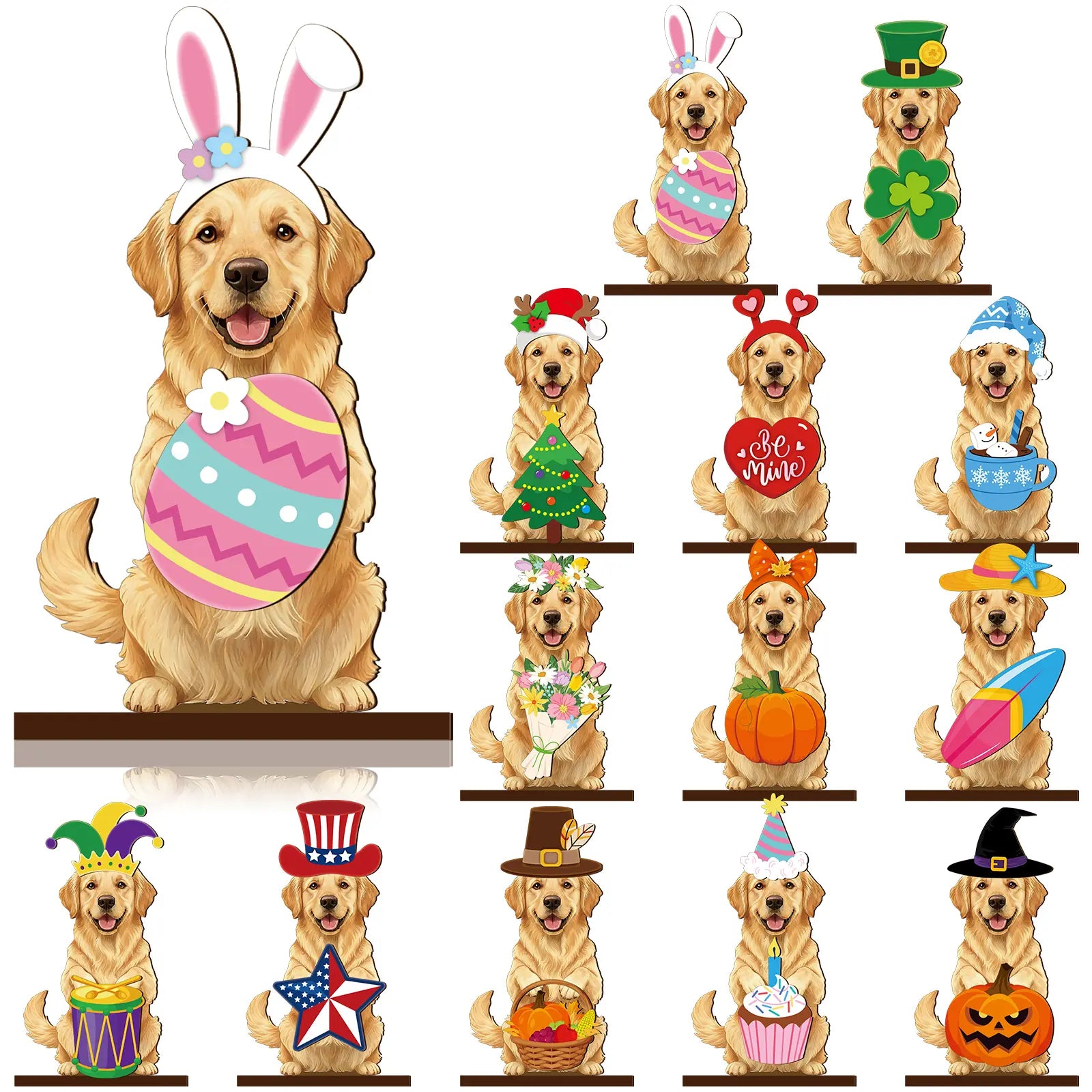 Interchangeable Cat Wooden Desk Decor with Magnetic Seasonal Hats – Cute Holiday Gift for Cat Lovers