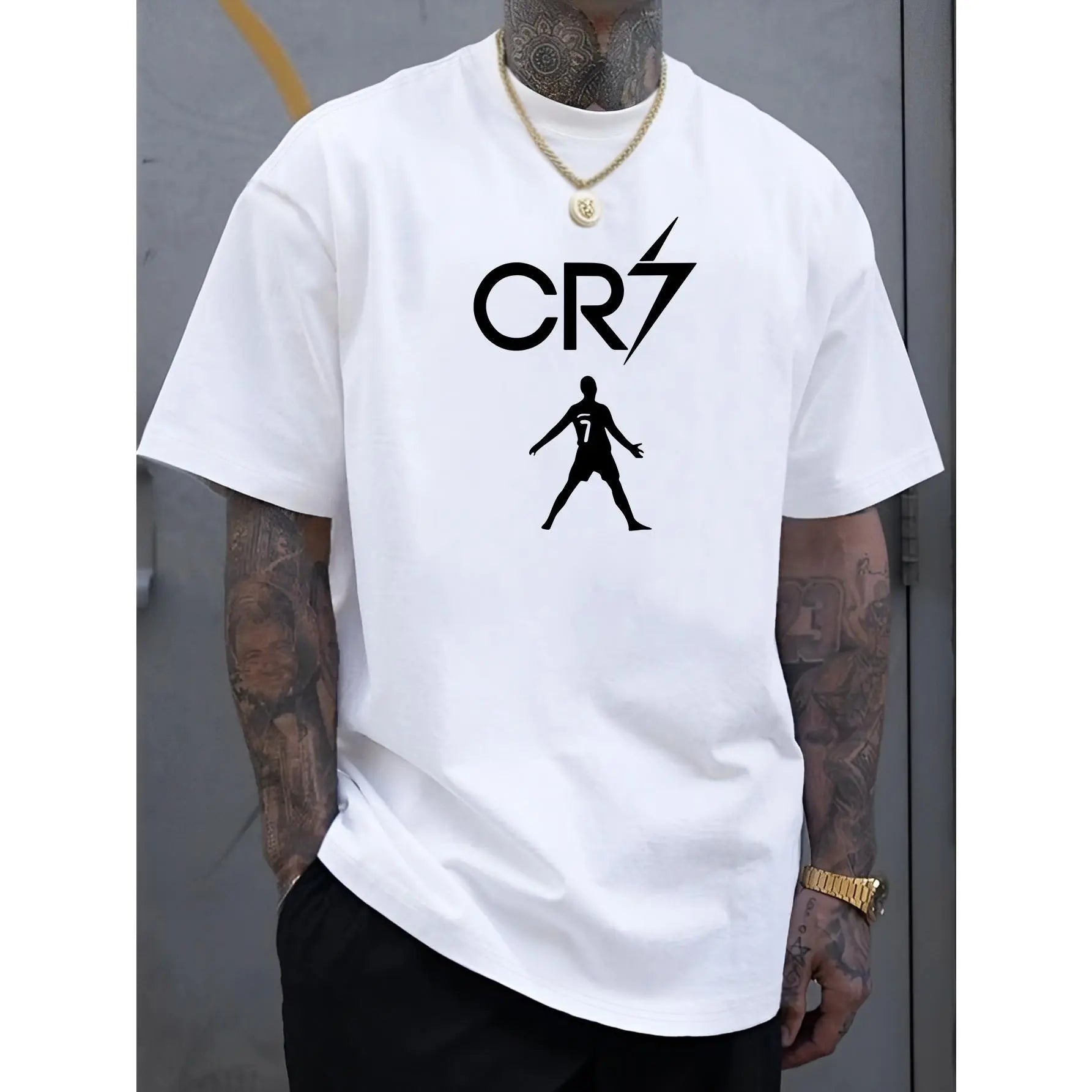 Men's CR7 Print Polyester Tee – Comfy Lightweight Summer Casual Shirt