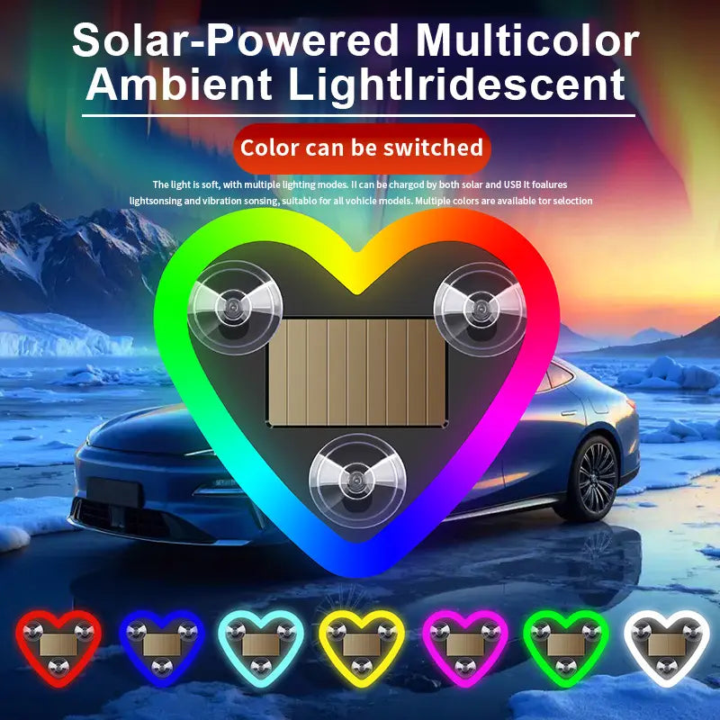 Solar-Powered Heart Neon Light – Multi-Mode Dynamic Car Interior Decor Accessory