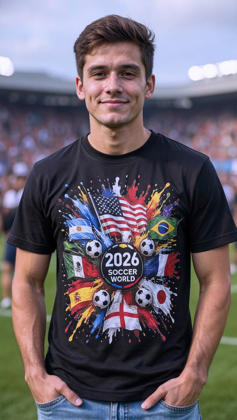 Unisex 2026 New Soccer T-Shirt - 100% Cotton, Stylish Flag Print