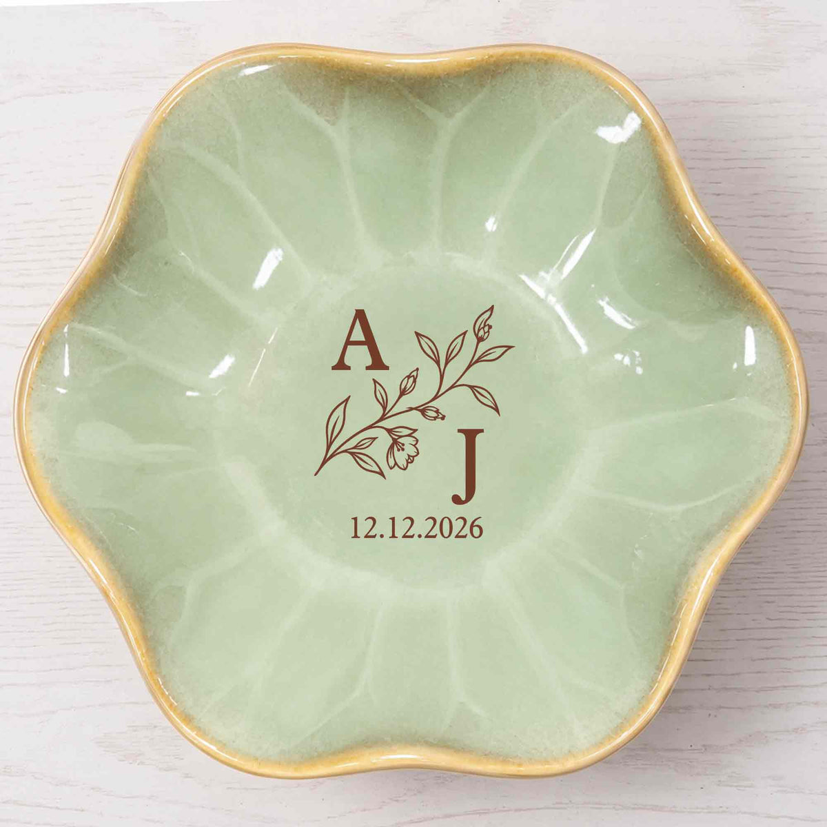 Our Monogram Floral, Personalized Lotus Jewelry Dish, Gift For Couples - 3