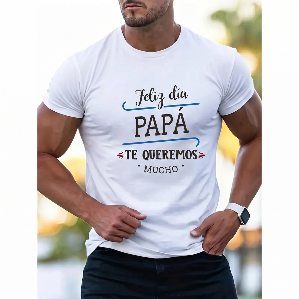 Home Break 'Feliz Dia Papa' Spanish Father's Day Graphic T-Shirt - Sweat-Absorbing Cotton Short Sleeve