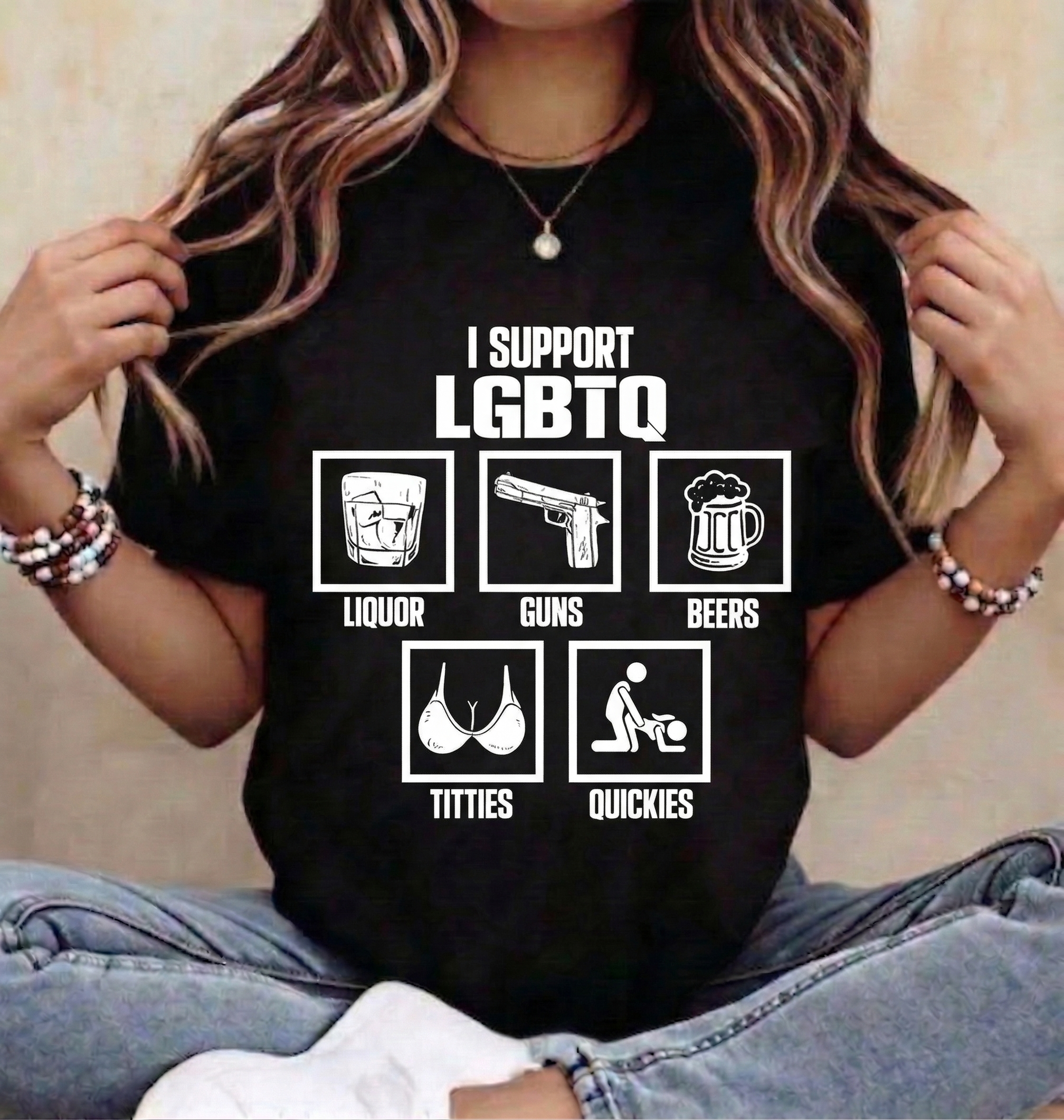 "L.G.B.T.Q." Liquor Guns Beer Tits Shirt | Funny Sarcastic Meme Tee