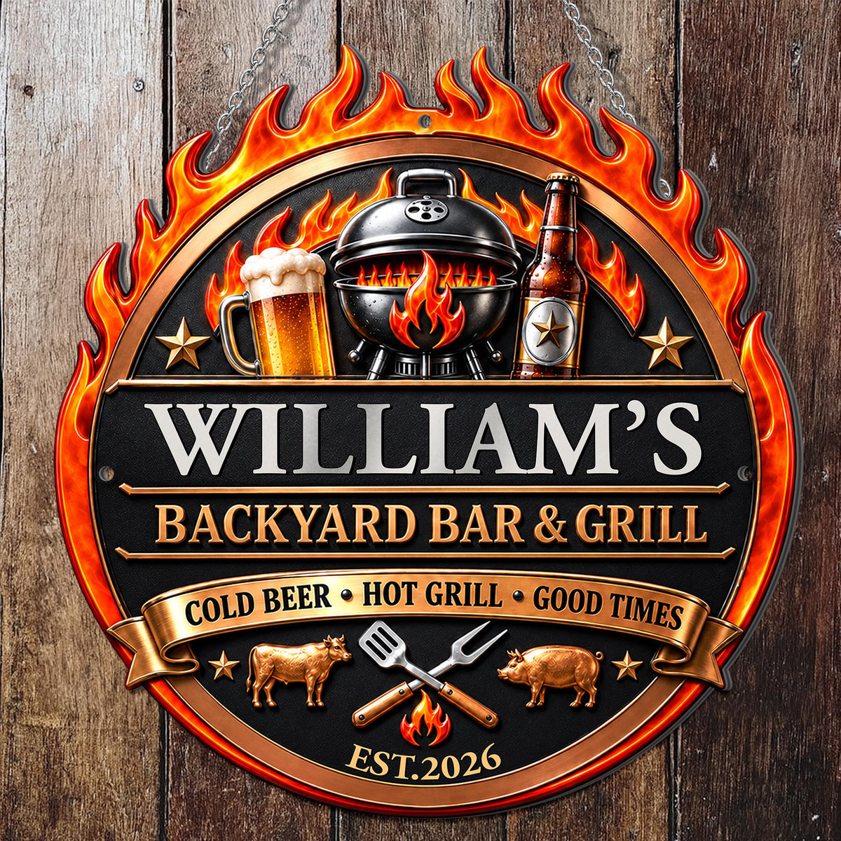 My Backyard Bar & Grill, Personalized Metal Sign, Gift For Dad And BBQ Lovers - 7