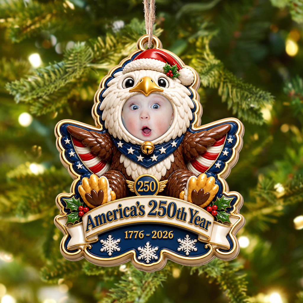 America's 250th Year Patriotic Eagle, Personalized Custom Wood Ornament, Gift For Grandkids - 4