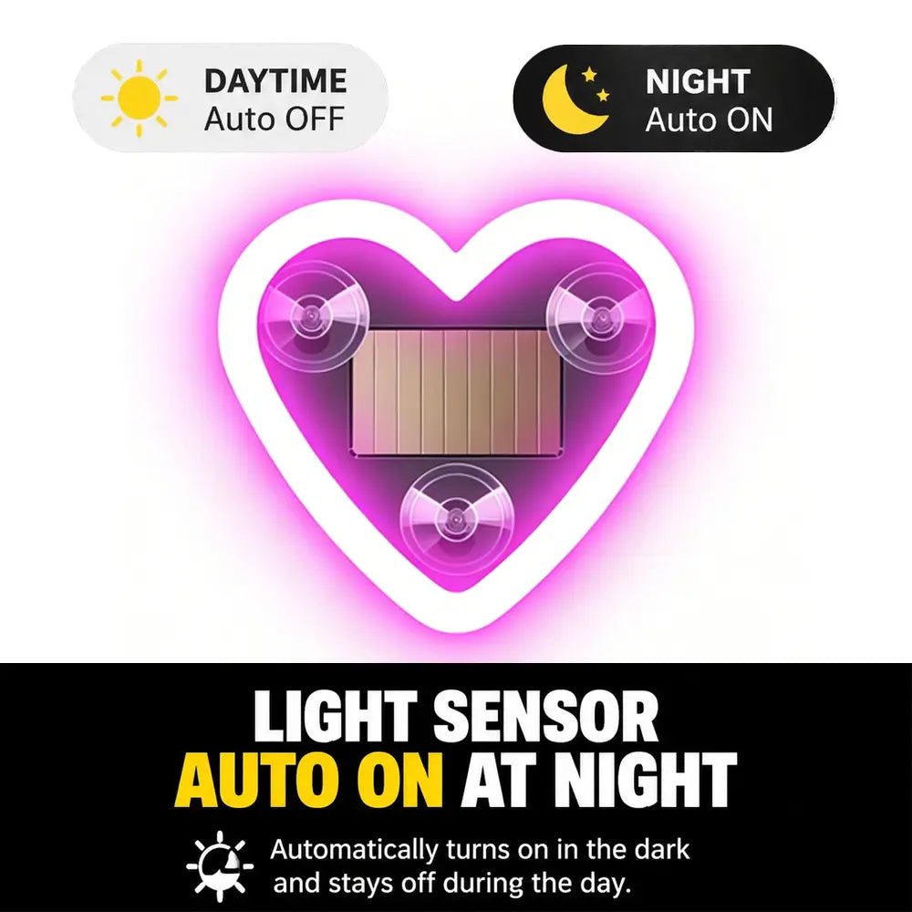 Solar-Powered Heart Neon Light – Multi-Mode Dynamic Car Interior Decor Accessory