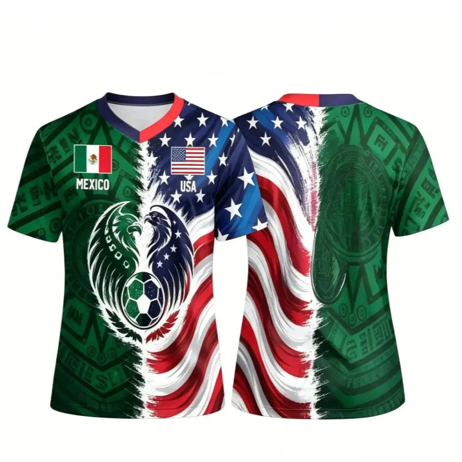 Mexico Green Tribal & US Stars Stripes Jersey – Dual Eagle Heritage Sports Shirt
