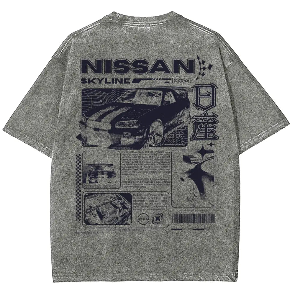 Vintage Skyline JDM Graphic Tee | Washed Heavyweight Streetwear Shirt