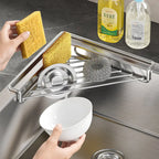 Stainless Steel Triangular Corner Sink Organizer – Open Wire Drainage Rack with Raised Edges