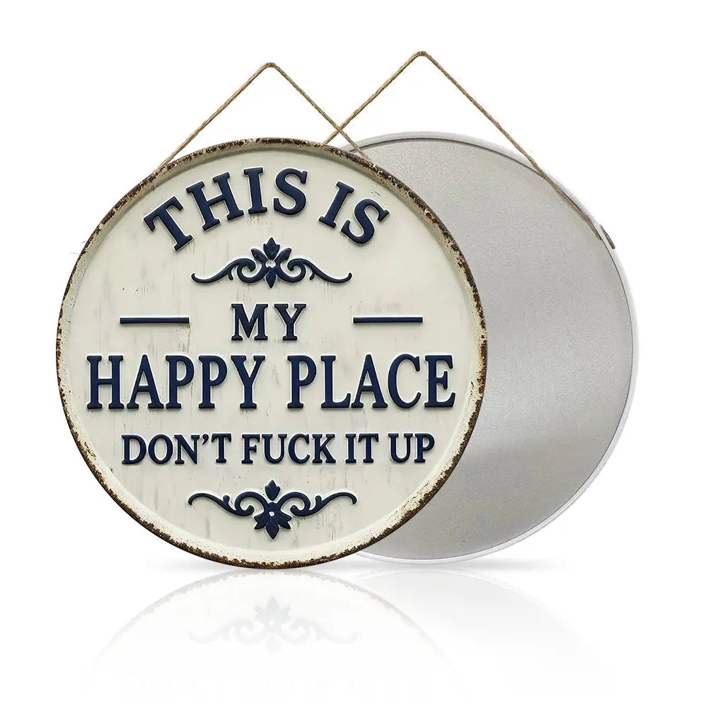 "Welcome to My Happy Place" Metal Wall Art - Multicolor Farmhouse Tin Sign Decor