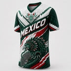 Men's Mexico V-Neck Soccer Jersey – Breathable Mesh Aztec Eagle Graphic Top