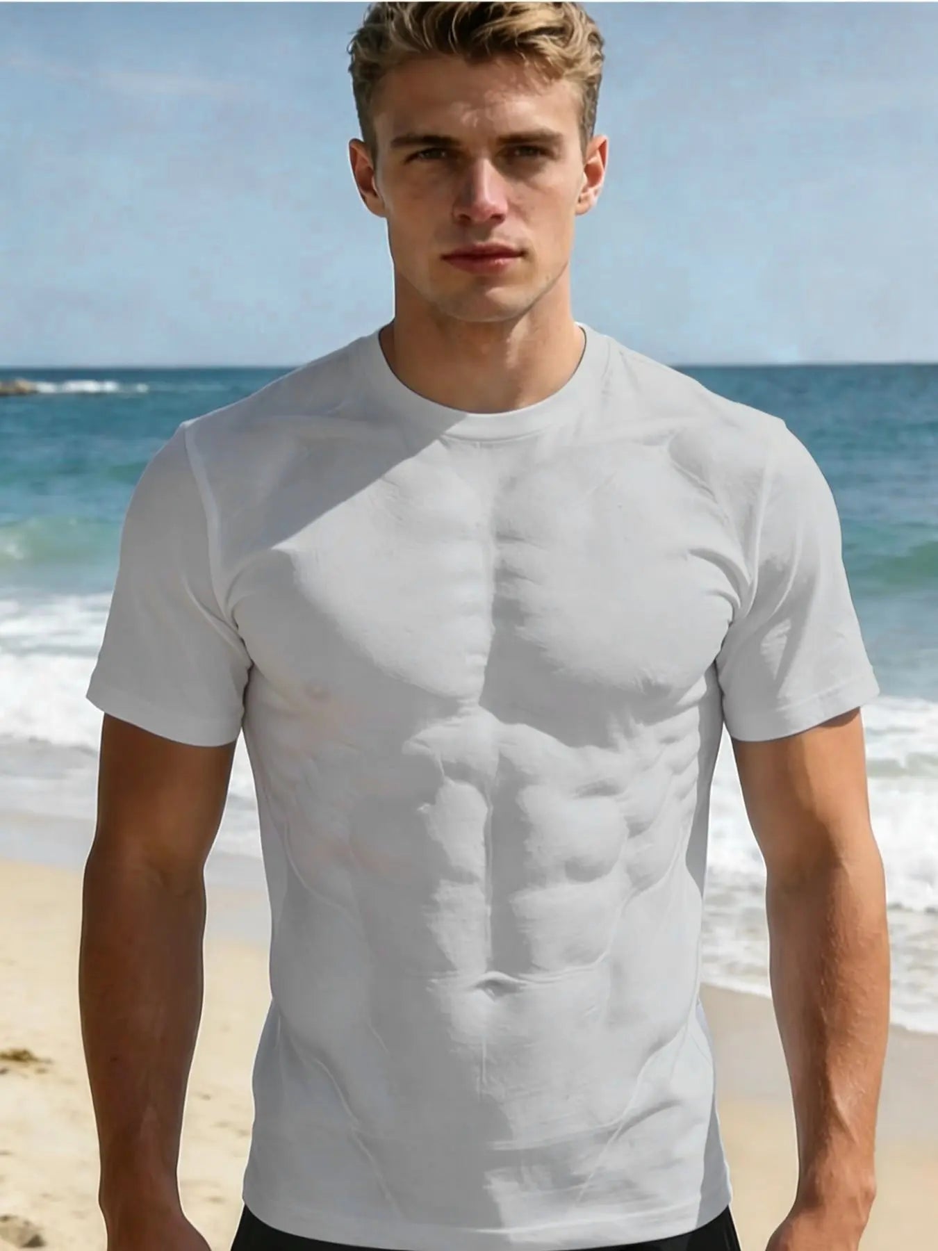 Men's Trendy 3D Muscle Print Short Sleeve T-Shirt – Comfortable Casual Streetwear Crew Neck