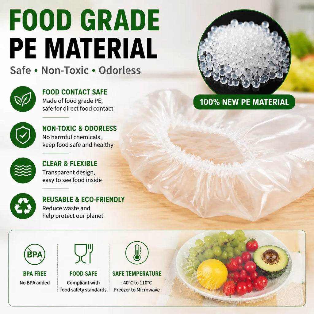 100-Pack Disposable Stretch Plastic Food Covers – Elastic Bowl Covers for Kitchen Storage