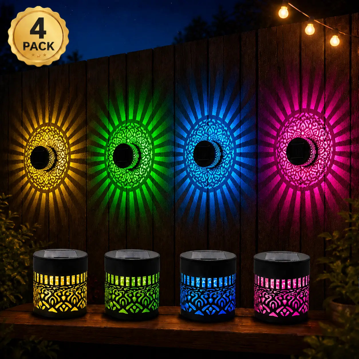 Solar Mandala Projection Wall Light – 7-Color Changing Waterproof Outdoor Decor (2pcs)