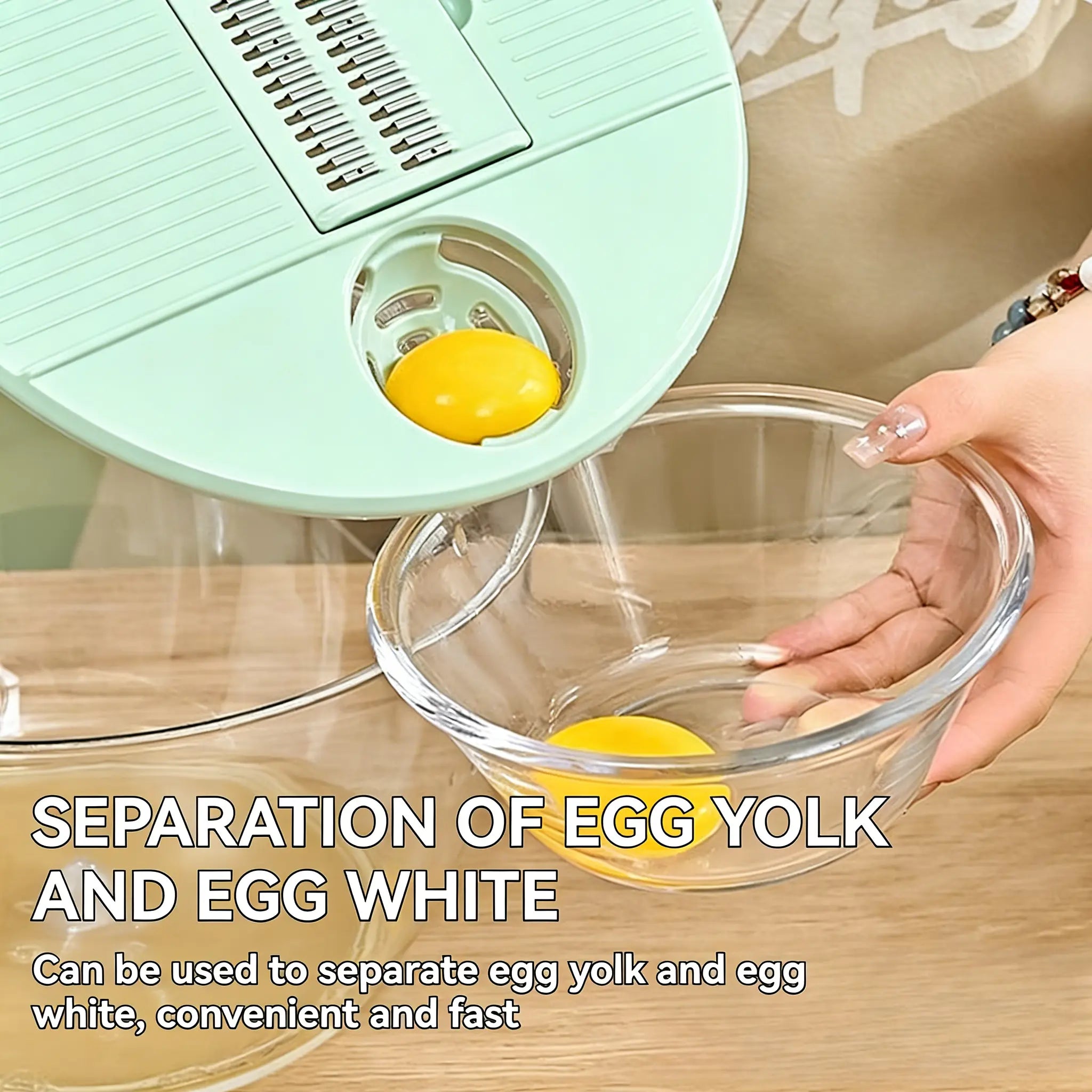 3-in-1 Large Salad Spinner & Vegetable Washer (5.3 Qt) - Includes 5-Blade Slicer, Strainer & Egg Separator