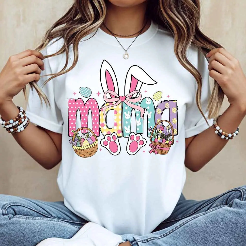 "Mama Bunny" Easter T-Shirt | Cute Bunny Ears & Basket Mom Shirt