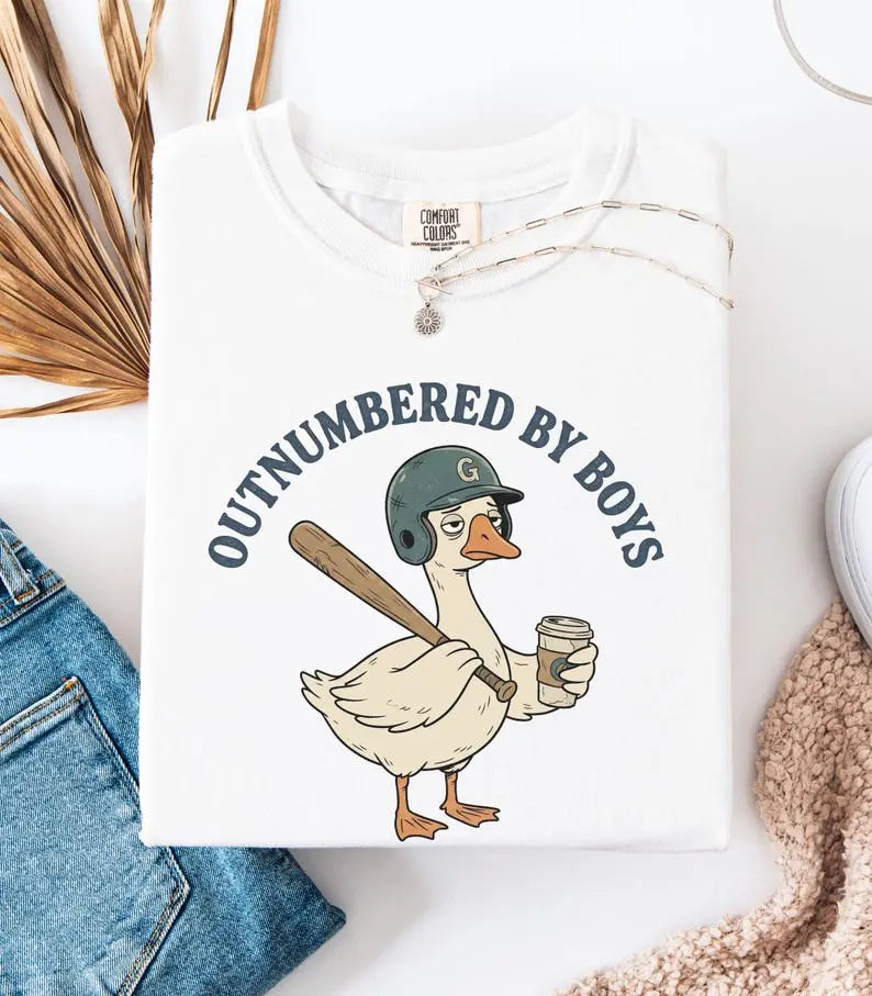Comfort Colors Boy Mom Tee: Outnumbered Baseball Goose Graphic Unisex Shirt