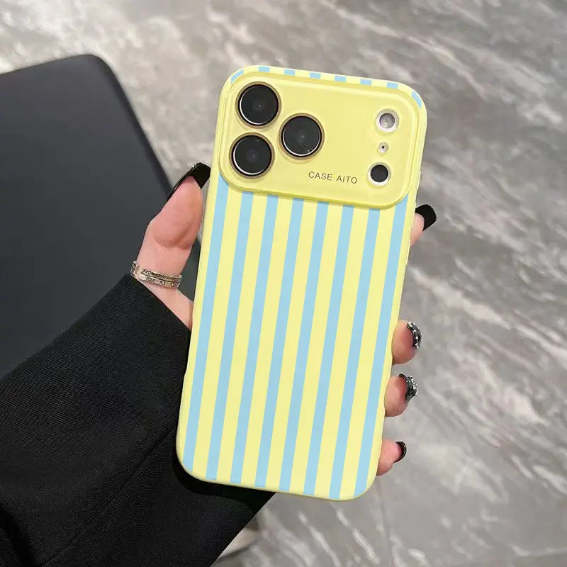 Retro Stripe High-Contrast Phone Case – Skin-Friendly Anti-Drop Lens Cover for iPhone 17 Pro Max
