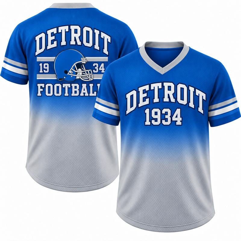 Game Day Gradient V-Neck Jersey – City Helmet Print Short-Sleeve Mesh Fan Shirt