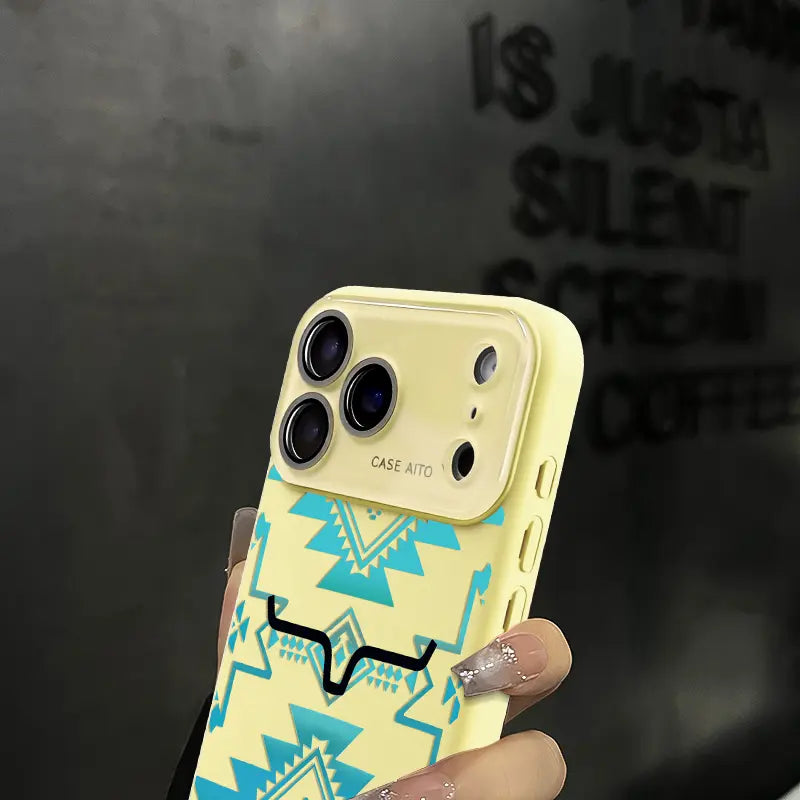 Aesthetic Western Aztec Turquoise Bull Head Phone Case for iPhone 17 Pro Max – Southwestern Tribal Shockproof Protective Cover