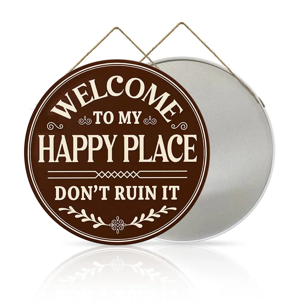 "Welcome to My Happy Place" Metal Wall Art - Multicolor Farmhouse Tin Sign Decor