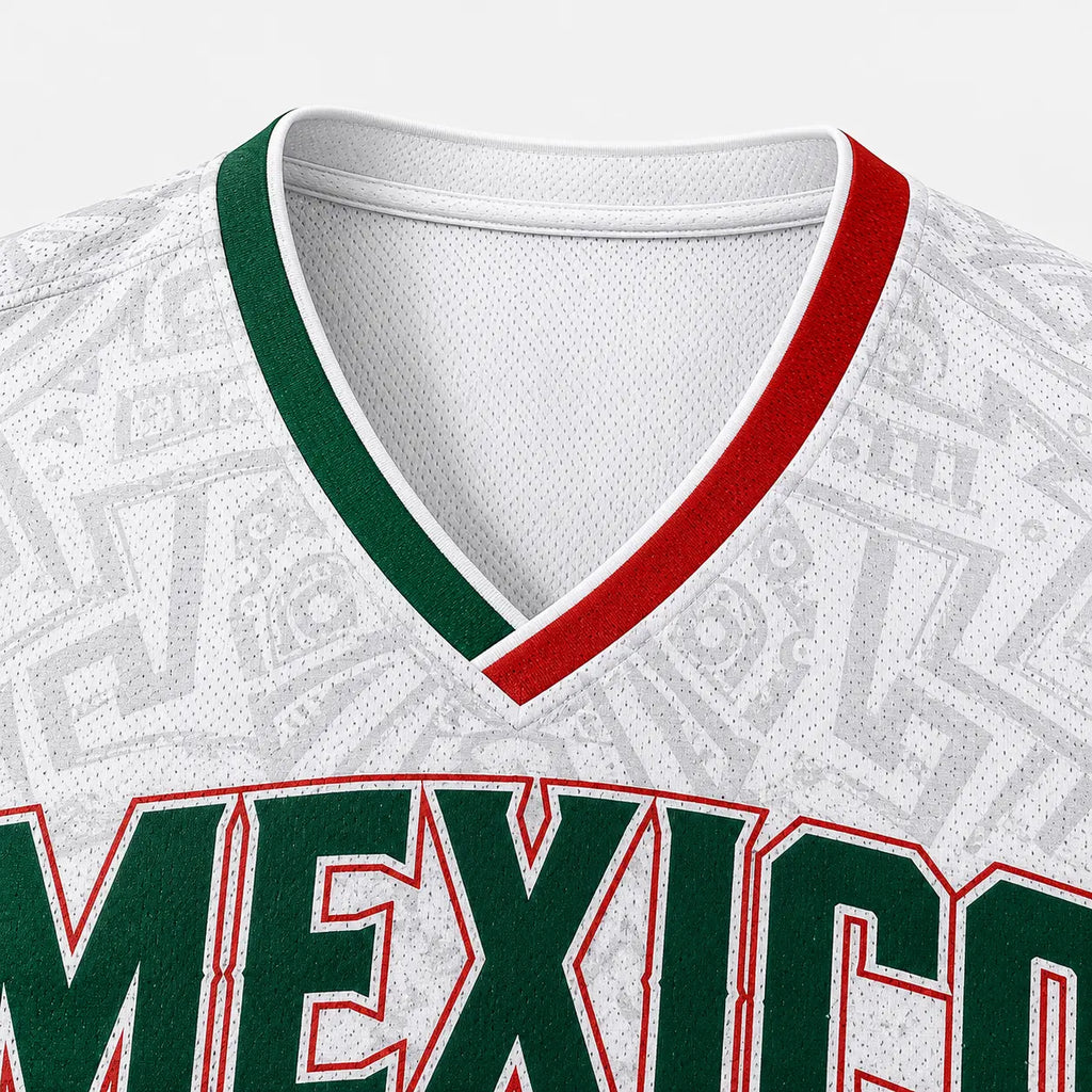 2026 Mexico Inspired V-Neck Soccer Jersey – Aztec Eagle, Serpent & Calendar Graphic Tee