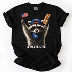 Comfort Colors Feral & Free Raccoon Patriotic Shirt – Retro 4th of July USA Independence Day Tee