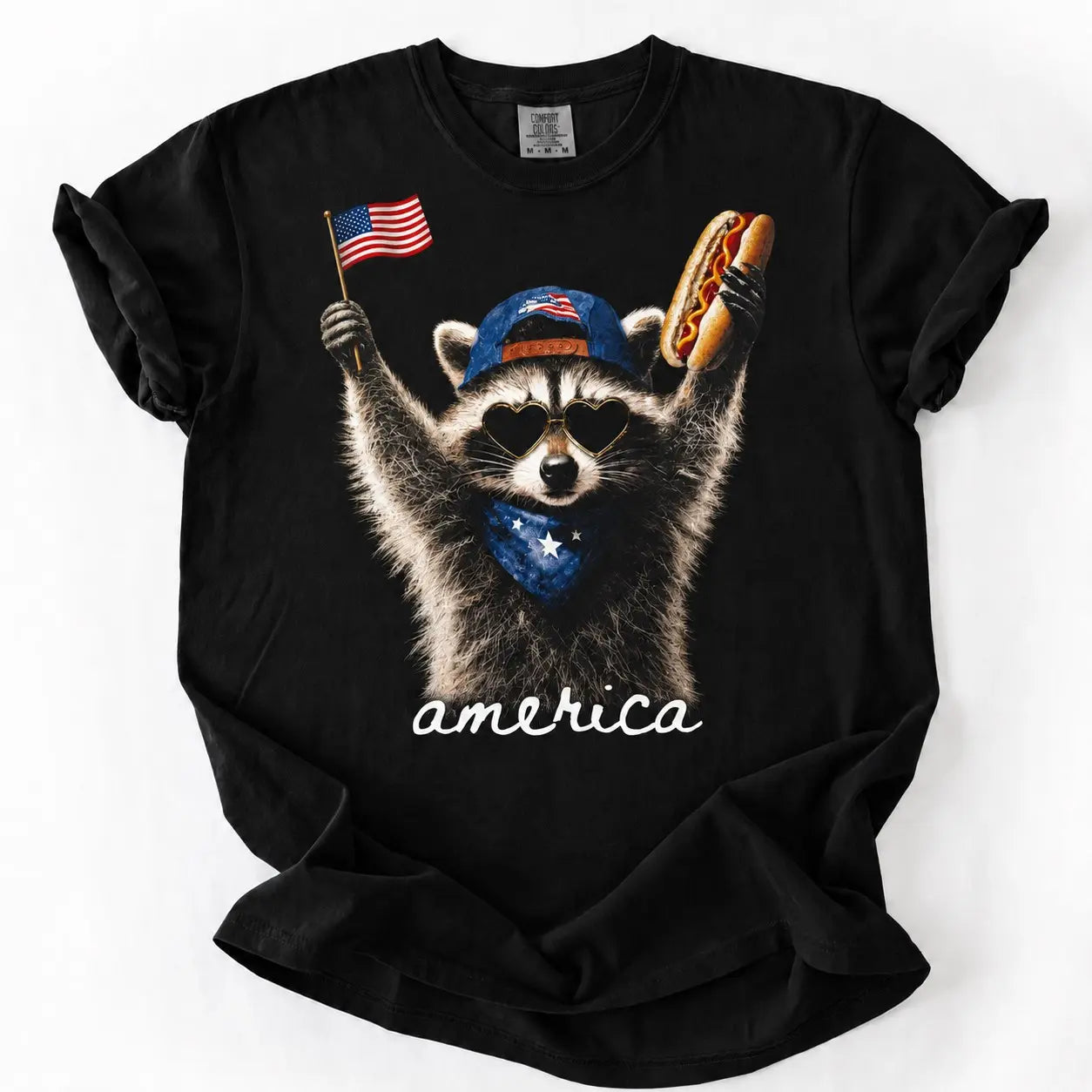 Comfort Colors Feral & Free Raccoon Patriotic Shirt – Retro 4th of July USA Independence Day Tee