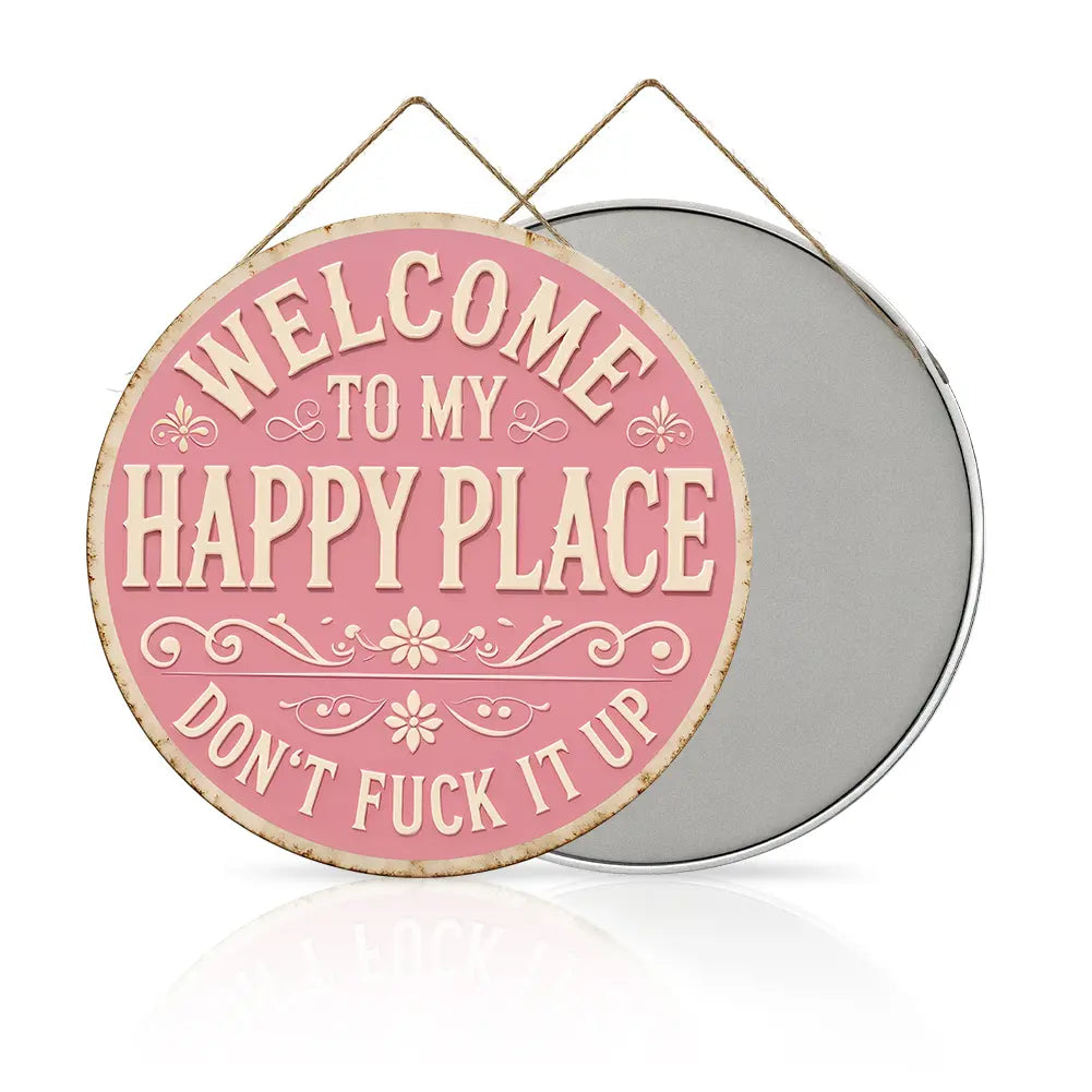 "Welcome to My Happy Place" Metal Wall Art - Multicolor Farmhouse Tin Sign Decor