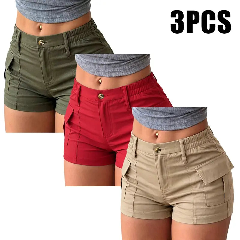 3-Pack Women’s Summer Cargo Shorts – Multi-Pocket Button Waist Versatile Trousers
