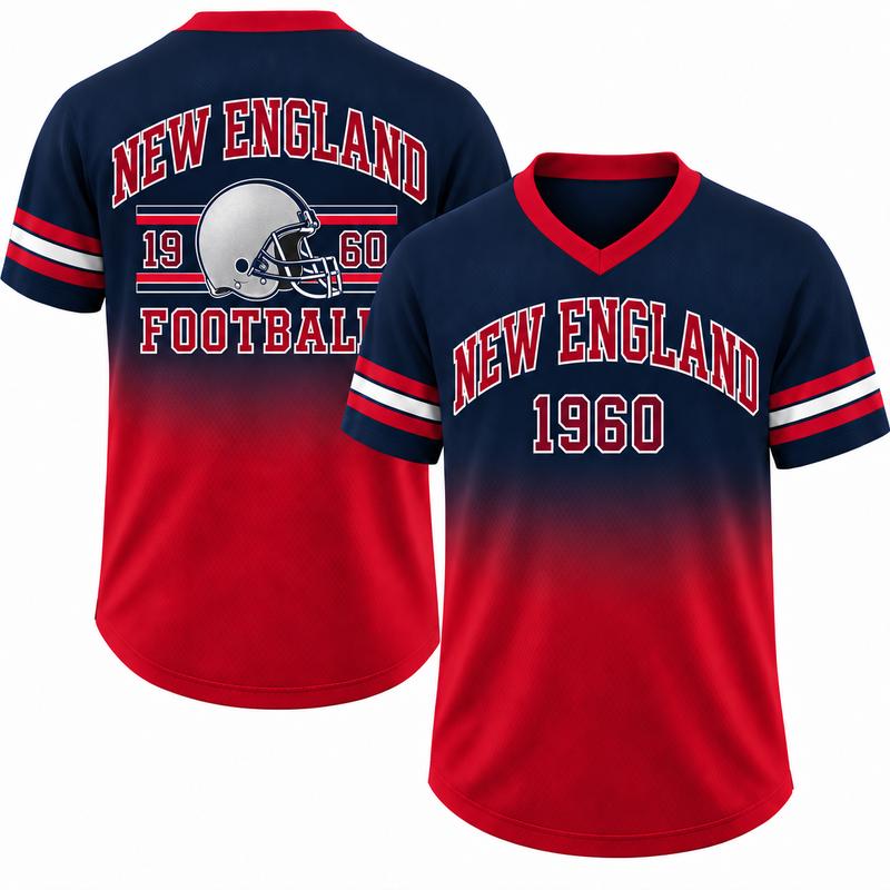 Game Day Gradient V-Neck Jersey – City Helmet Print Short-Sleeve Mesh Fan Shirt