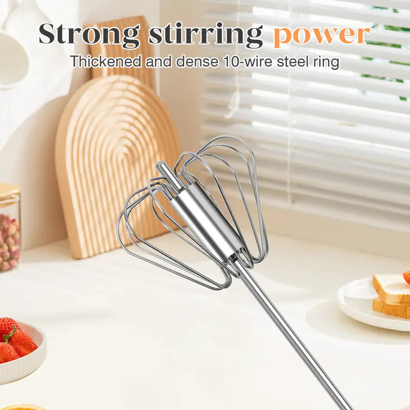 Semi-Automatic Stainless Steel Rotary Whisk – Hand-Push Food-Grade Egg Beater
