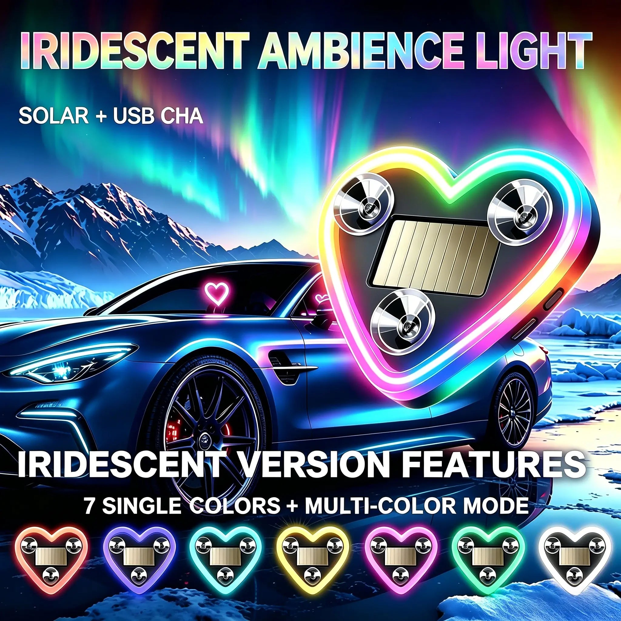 Solar-Powered Heart Neon Light – Multi-Mode Dynamic Car Interior Decor Accessory