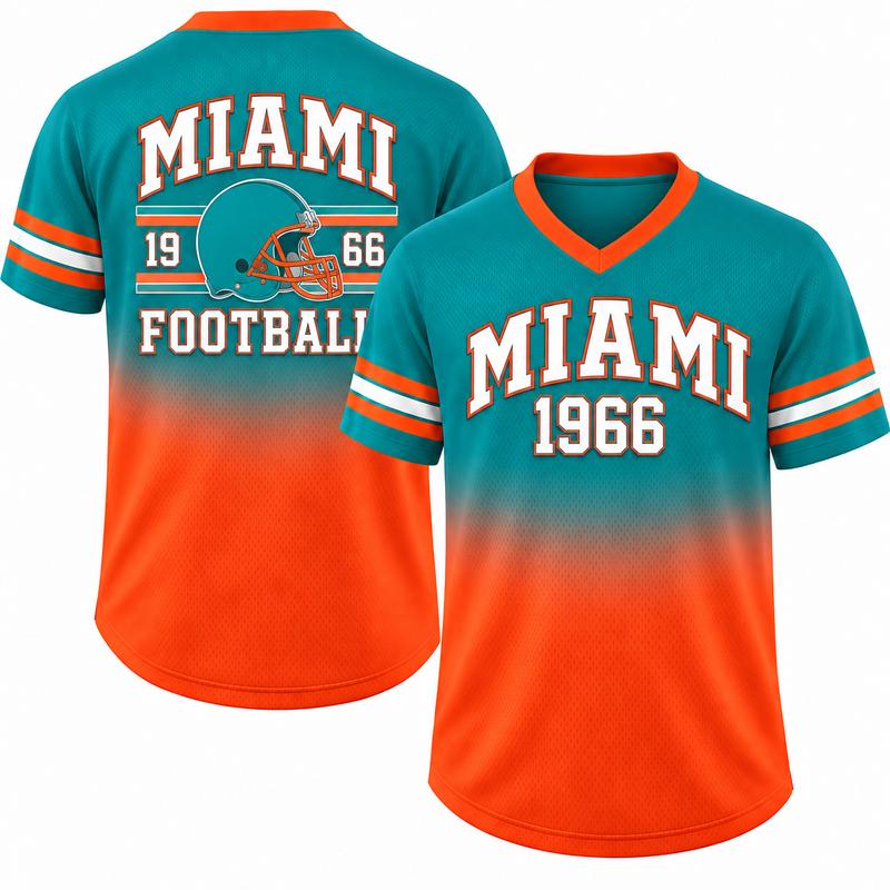 Game Day Gradient V-Neck Jersey – City Helmet Print Short-Sleeve Mesh Fan Shirt