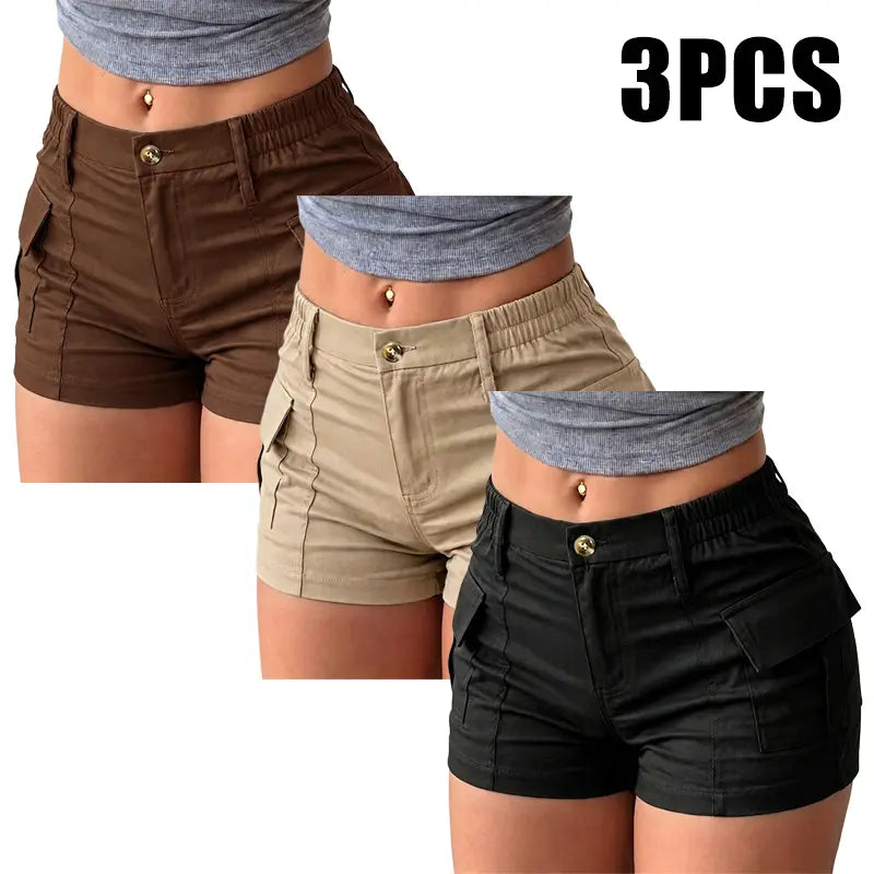 3-Pack Women’s Summer Cargo Shorts – Multi-Pocket Button Waist Versatile Trousers