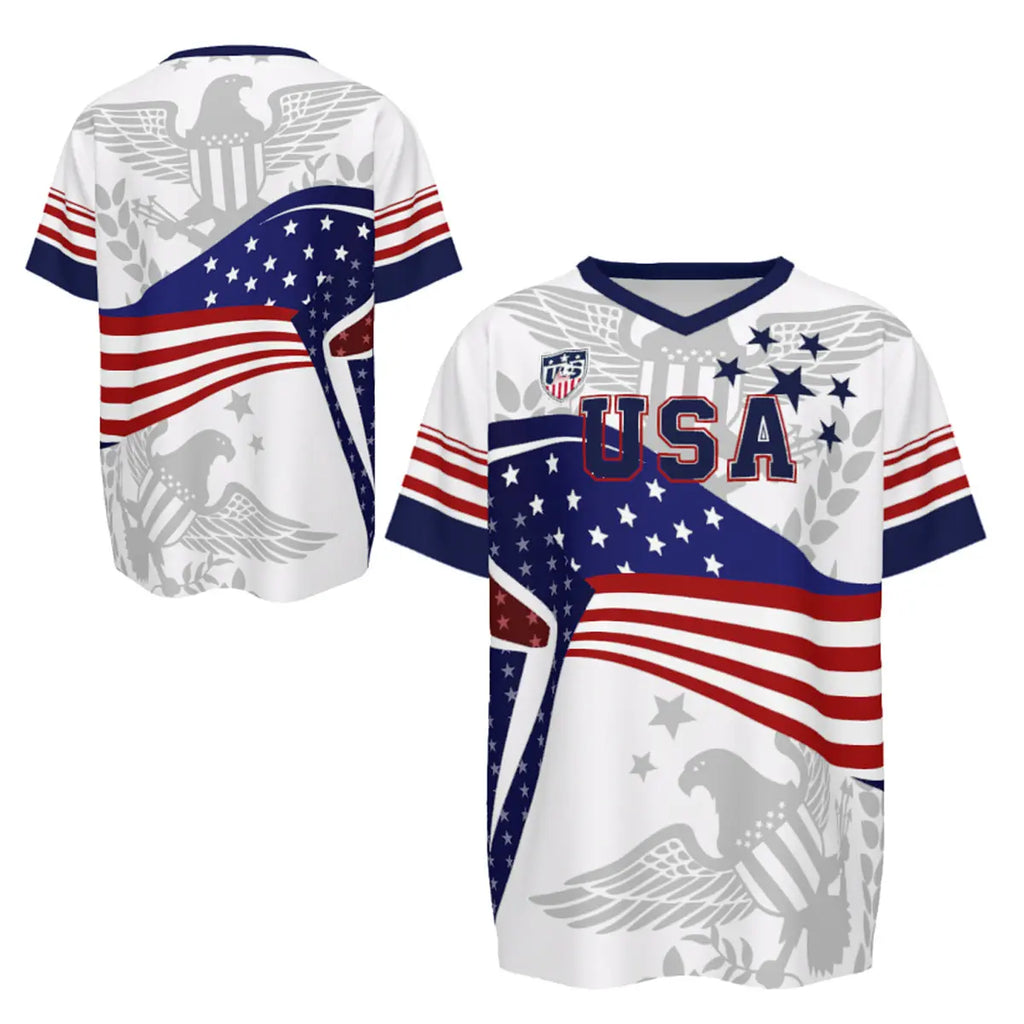 2026 USA Bald Eagle Graphic V-Neck Soccer Jersey – Patriotic Sports Fan Shirt