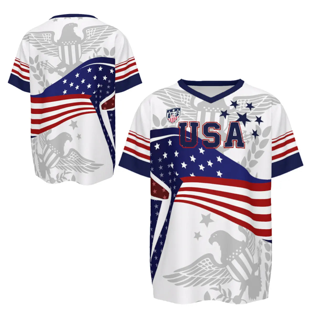 2026 USA Bald Eagle Graphic V-Neck Soccer Jersey – Patriotic Sports Fan Shirt
