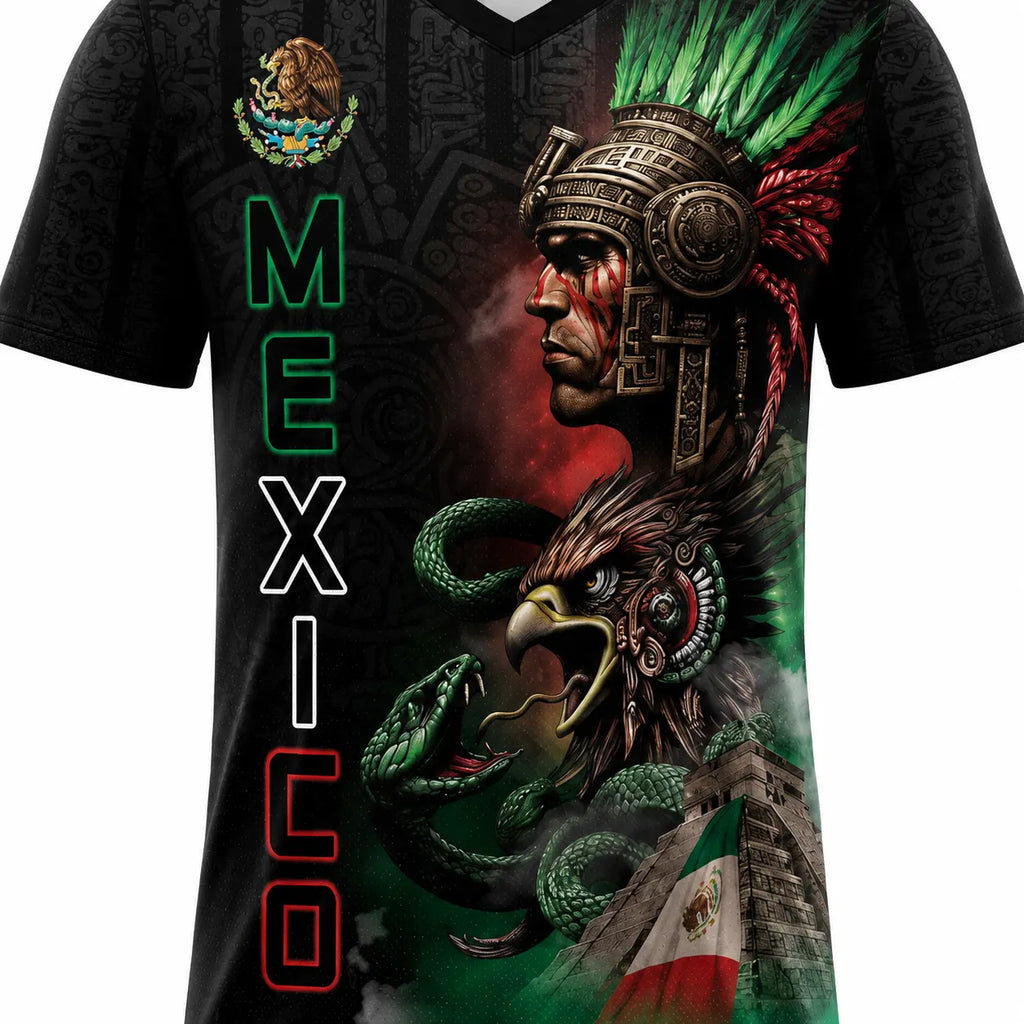 Mexico Aztec Warrior 3D All-Over Print Shirt – Patriotic Eagle & Snake Sports Tee
