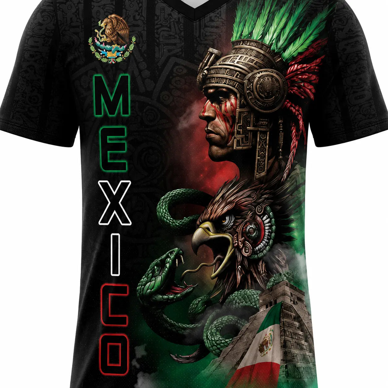 Mexico Aztec Warrior 3D All-Over Print Shirt – Patriotic Eagle & Snake Sports Tee