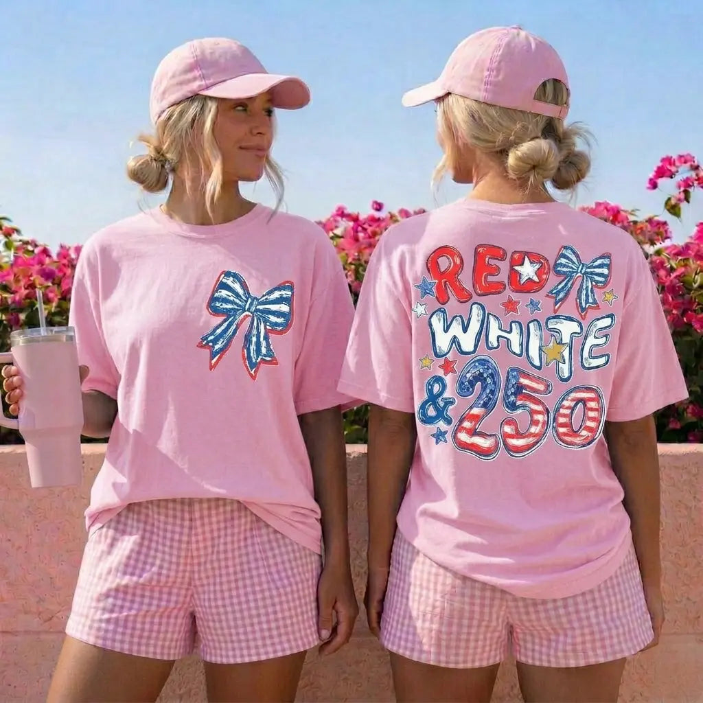 Comfort Colors America 250th Anniversary Shirt – Red White & 250 Patriotic Bow Tee