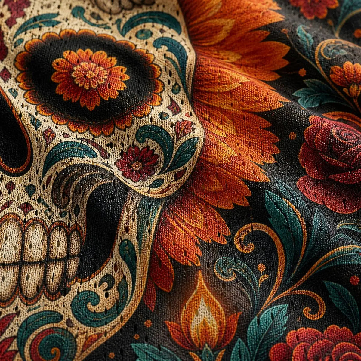 Ember Marigold Altar Calavera All-Over Print Mesh V-Neck Jersey Sports Shirt