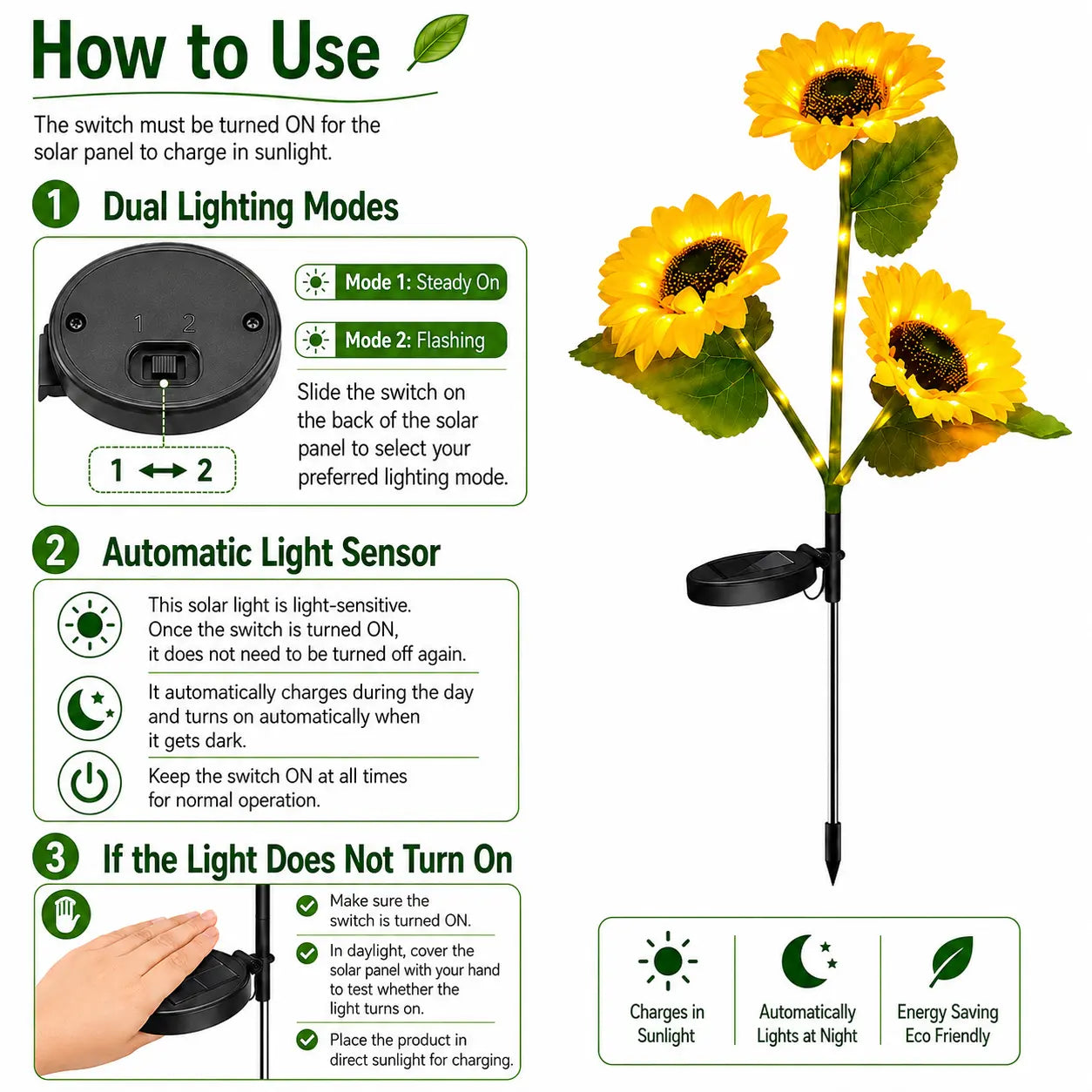 Solar Powered LED Sunflower Garden Lights (Waterproof Outdoor Decor)